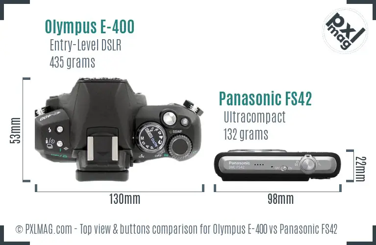 Olympus E-400 vs Panasonic FS42 top view buttons comparison