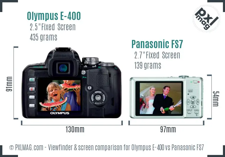 Olympus E-400 vs Panasonic FS7 Screen and Viewfinder comparison