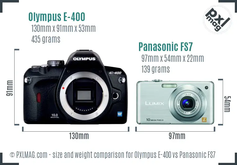 Olympus E-400 vs Panasonic FS7 size comparison