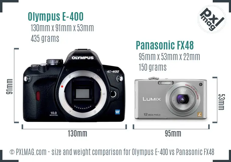 Olympus E-400 vs Panasonic FX48 size comparison