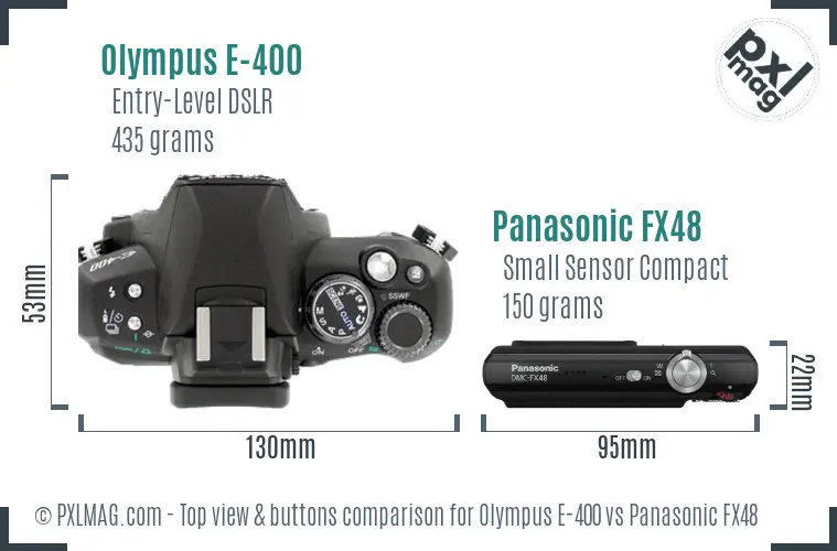 Olympus E-400 vs Panasonic FX48 top view buttons comparison