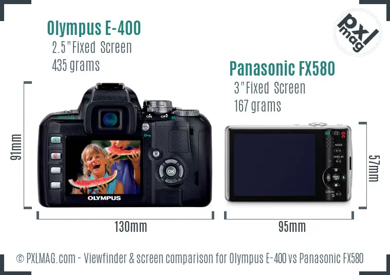 Olympus E-400 vs Panasonic FX580 Screen and Viewfinder comparison