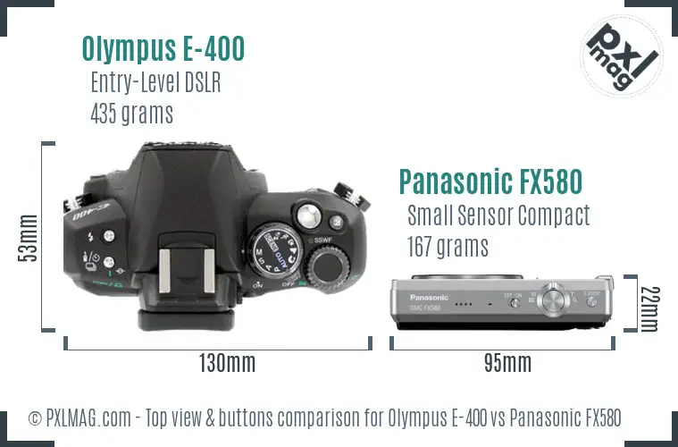 Olympus E-400 vs Panasonic FX580 top view buttons comparison