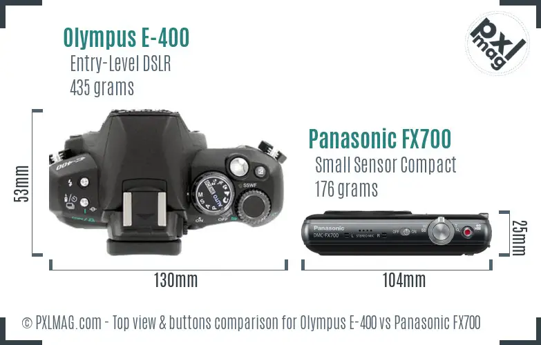 Olympus E-400 vs Panasonic FX700 top view buttons comparison
