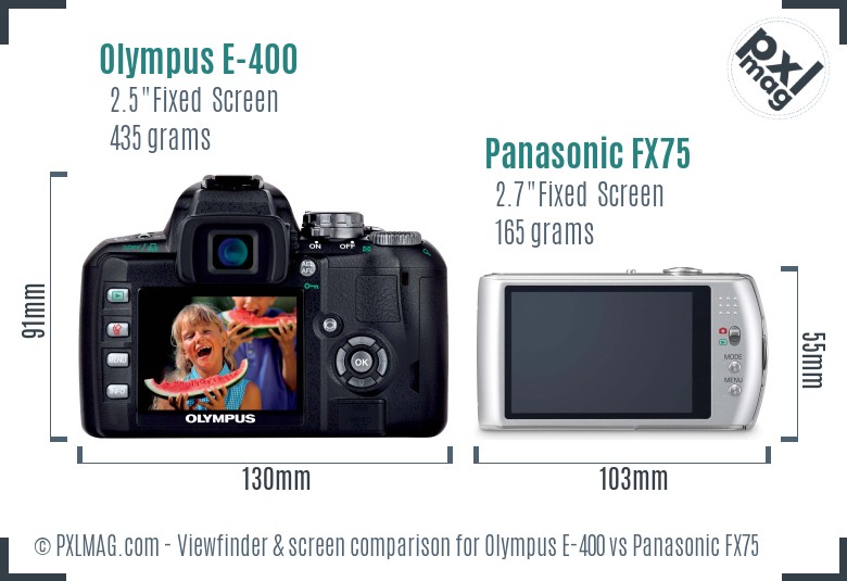 Olympus E-400 vs Panasonic FX75 Screen and Viewfinder comparison