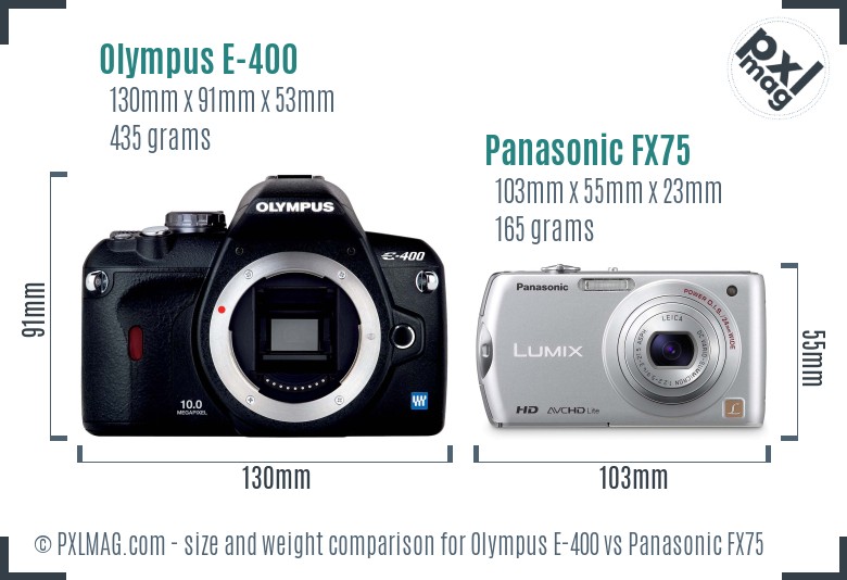 Olympus E-400 vs Panasonic FX75 size comparison