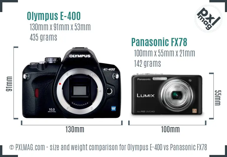 Olympus E-400 vs Panasonic FX78 size comparison