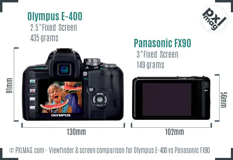 Olympus E-400 vs Panasonic FX90 Screen and Viewfinder comparison