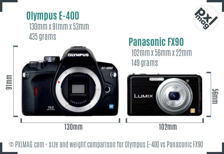 Olympus E-400 vs Panasonic FX90 size comparison