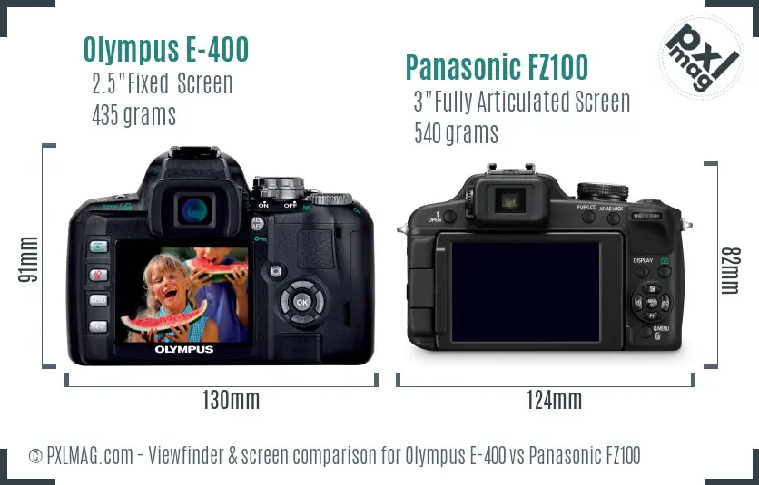 Olympus E-400 vs Panasonic FZ100 Screen and Viewfinder comparison