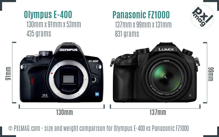 Olympus E-400 vs Panasonic FZ1000 size comparison