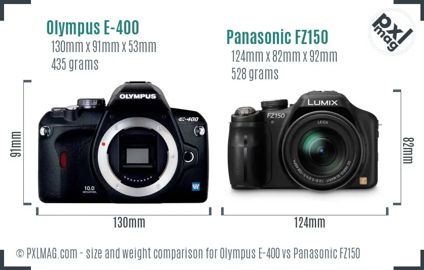 Olympus E-400 vs Panasonic FZ150 size comparison
