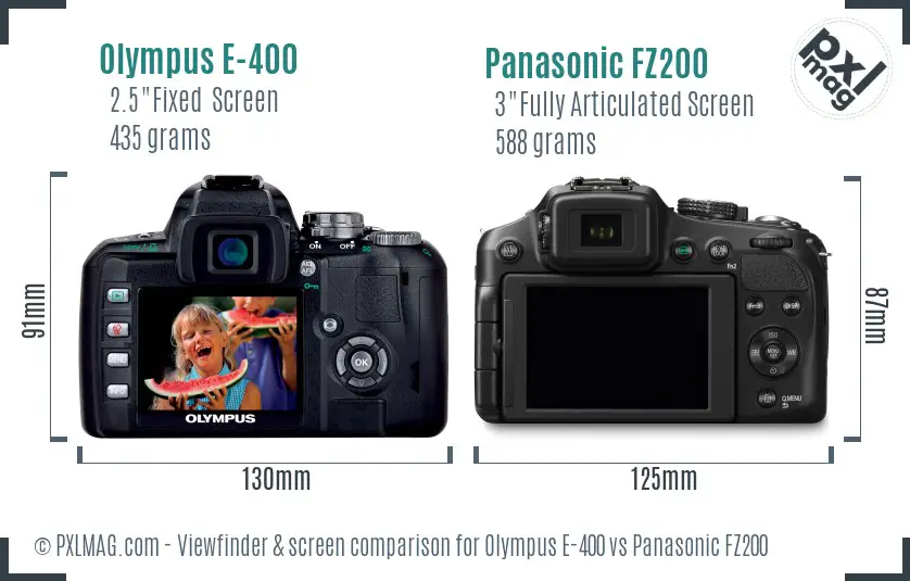 Olympus E-400 vs Panasonic FZ200 Screen and Viewfinder comparison