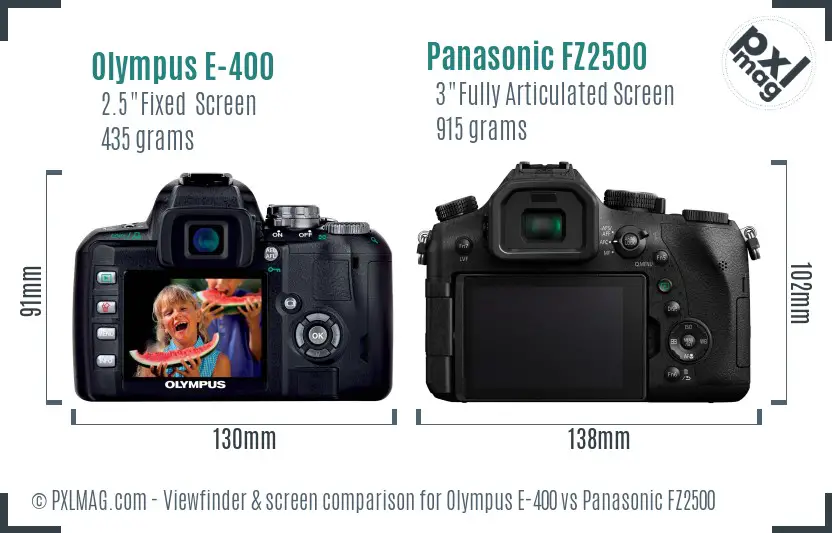 Olympus E-400 vs Panasonic FZ2500 Screen and Viewfinder comparison