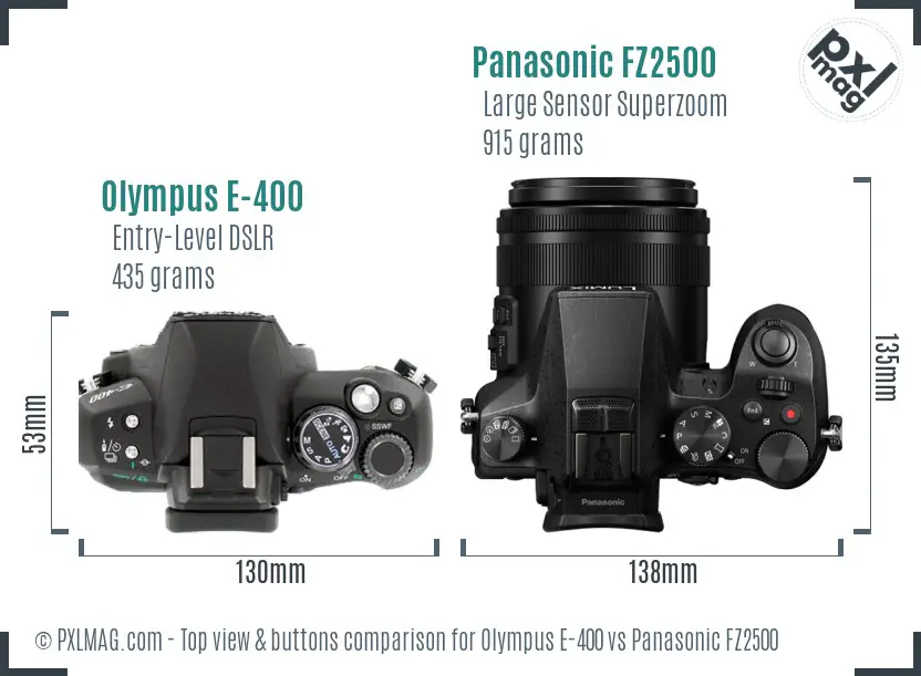 Olympus E-400 vs Panasonic FZ2500 top view buttons comparison