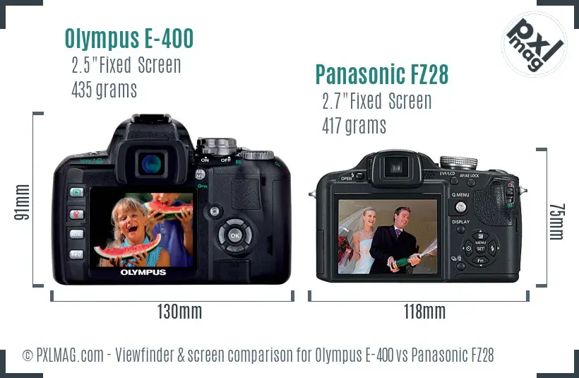 Olympus E-400 vs Panasonic FZ28 Screen and Viewfinder comparison