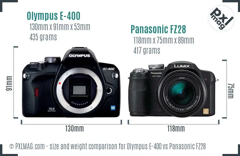 Olympus E-400 vs Panasonic FZ28 size comparison