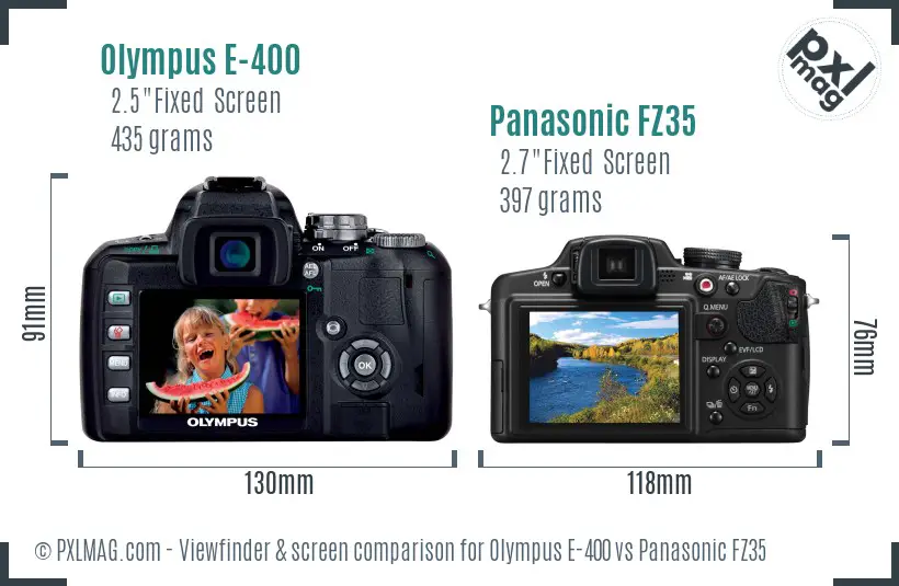 Olympus E-400 vs Panasonic FZ35 Screen and Viewfinder comparison