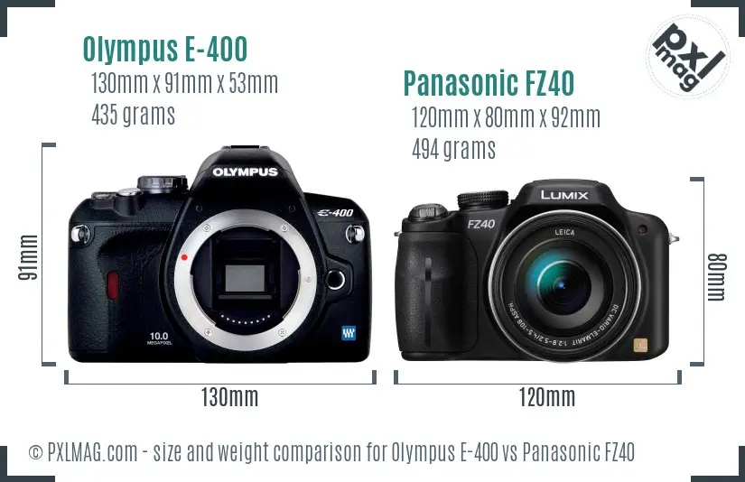 Olympus E-400 vs Panasonic FZ40 size comparison
