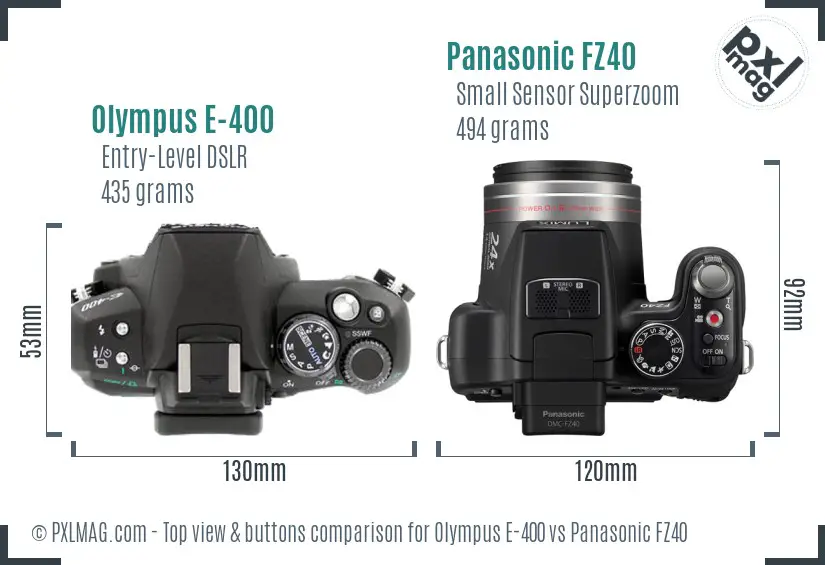 Olympus E-400 vs Panasonic FZ40 top view buttons comparison