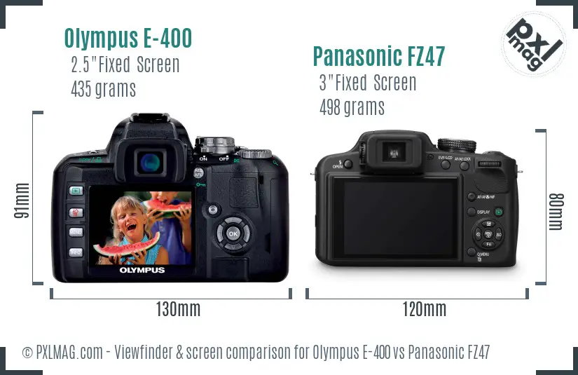 Olympus E-400 vs Panasonic FZ47 Screen and Viewfinder comparison