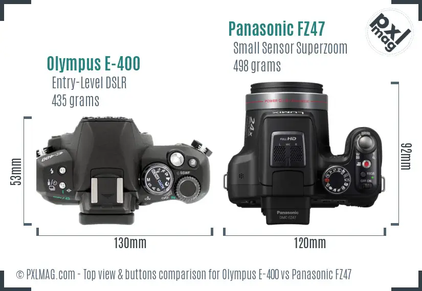 Olympus E-400 vs Panasonic FZ47 top view buttons comparison