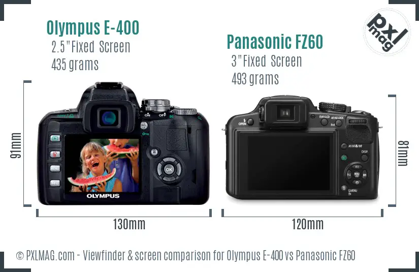 Olympus E-400 vs Panasonic FZ60 Screen and Viewfinder comparison