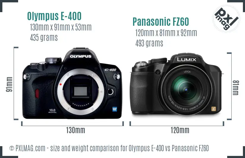 Olympus E-400 vs Panasonic FZ60 size comparison