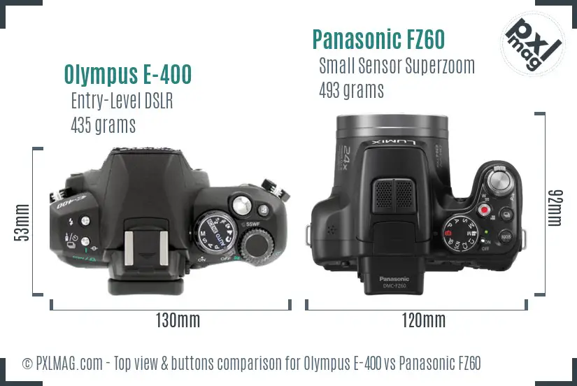 Olympus E-400 vs Panasonic FZ60 top view buttons comparison
