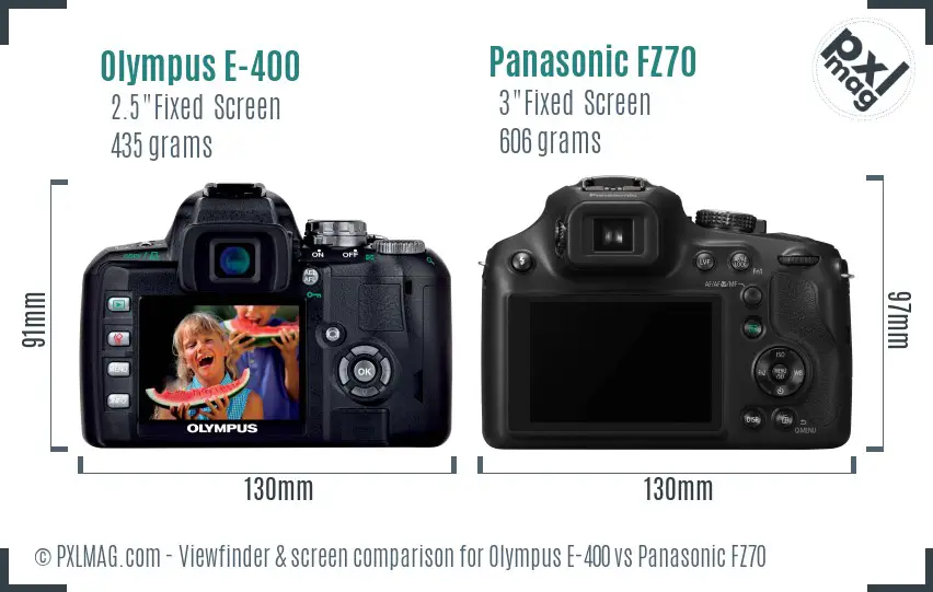 Olympus E-400 vs Panasonic FZ70 Screen and Viewfinder comparison