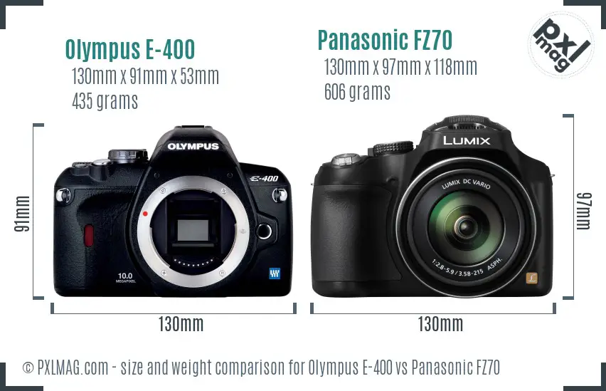 Olympus E-400 vs Panasonic FZ70 size comparison