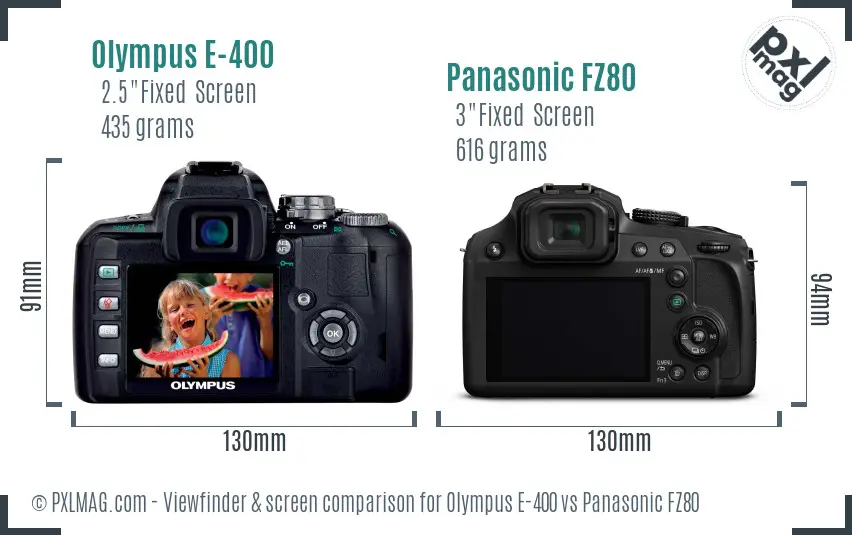 Olympus E-400 vs Panasonic FZ80 Screen and Viewfinder comparison