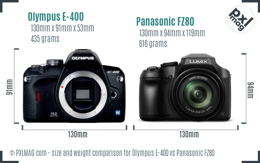 Olympus E-400 vs Panasonic FZ80 size comparison
