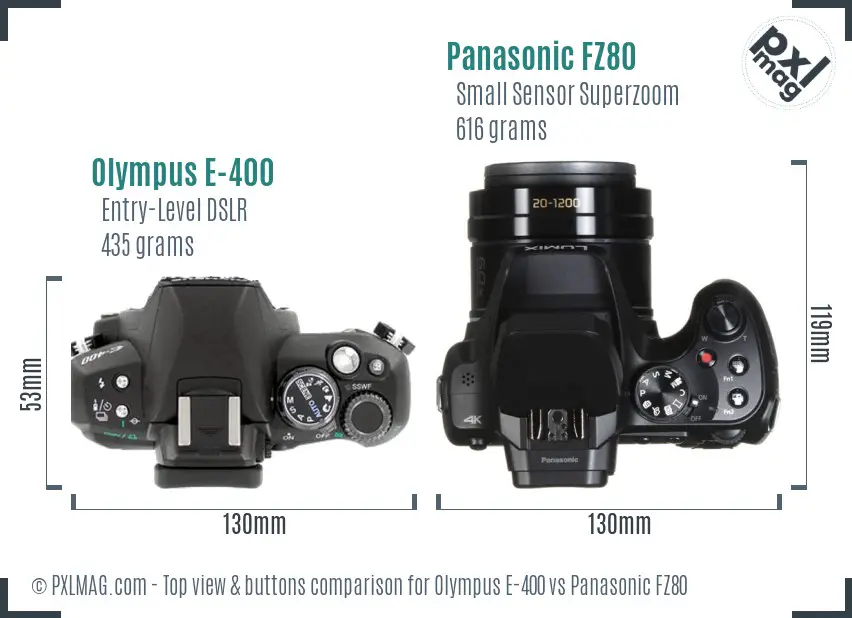 Olympus E-400 vs Panasonic FZ80 top view buttons comparison