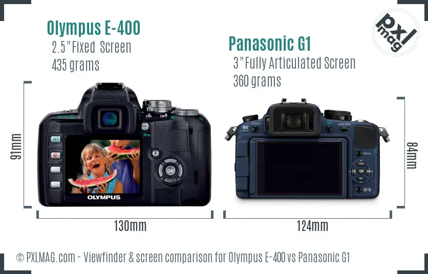 Olympus E-400 vs Panasonic G1 Screen and Viewfinder comparison