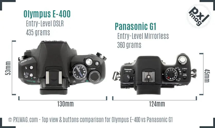 Olympus E-400 vs Panasonic G1 top view buttons comparison