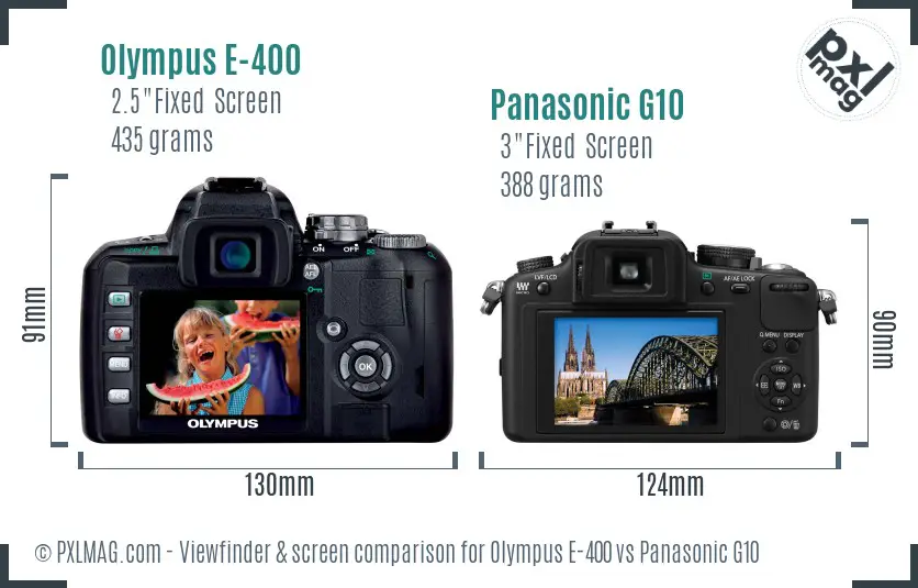 Olympus E-400 vs Panasonic G10 Screen and Viewfinder comparison