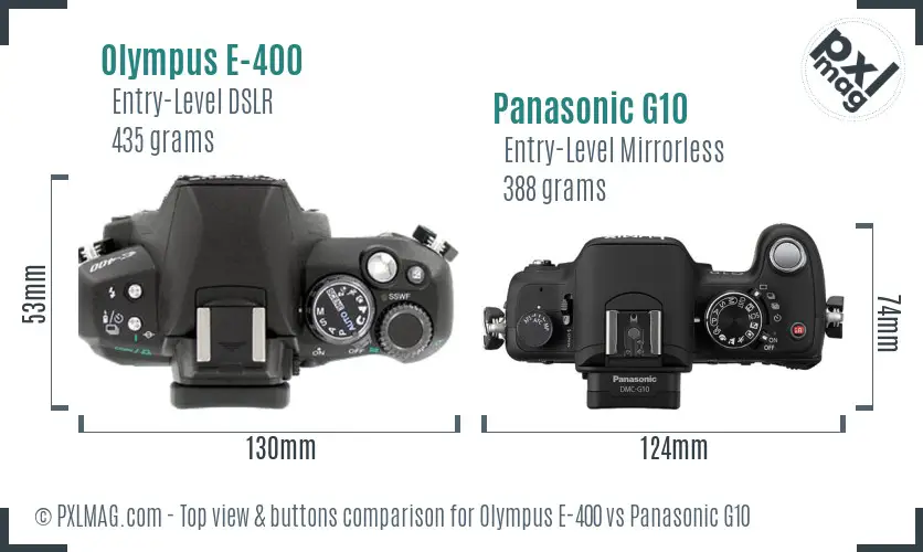 Olympus E-400 vs Panasonic G10 top view buttons comparison