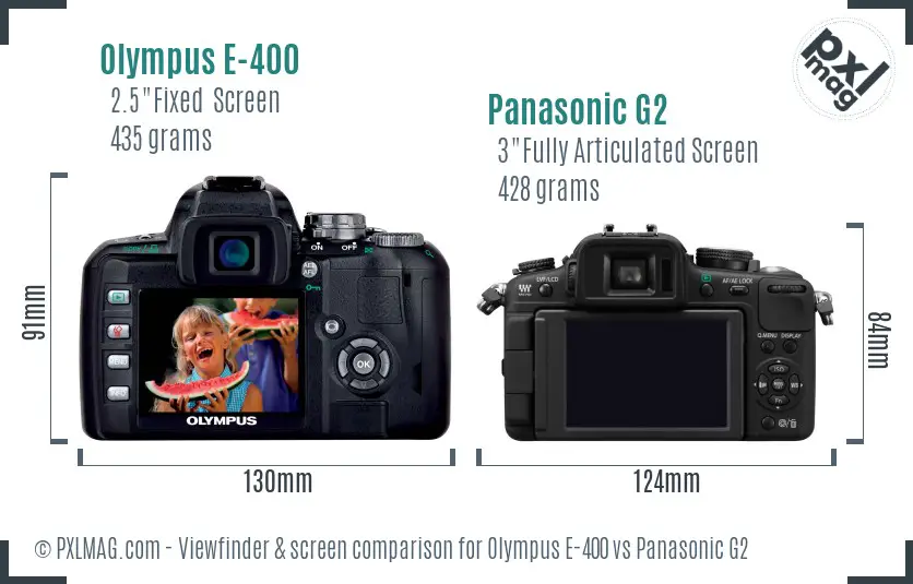 Olympus E-400 vs Panasonic G2 Screen and Viewfinder comparison
