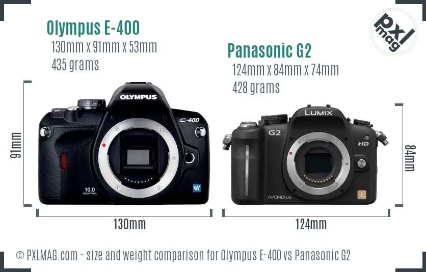 Olympus E-400 vs Panasonic G2 size comparison