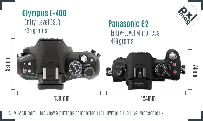 Olympus E-400 vs Panasonic G2 top view buttons comparison