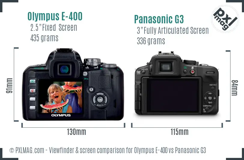 Olympus E-400 vs Panasonic G3 Screen and Viewfinder comparison