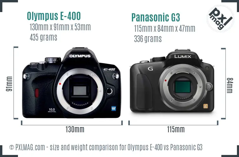 Olympus E-400 vs Panasonic G3 size comparison