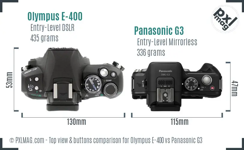 Olympus E-400 vs Panasonic G3 top view buttons comparison