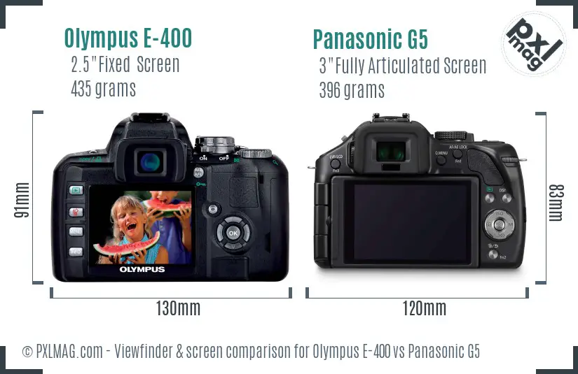 Olympus E-400 vs Panasonic G5 Screen and Viewfinder comparison