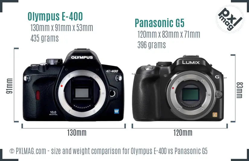 Olympus E-400 vs Panasonic G5 size comparison