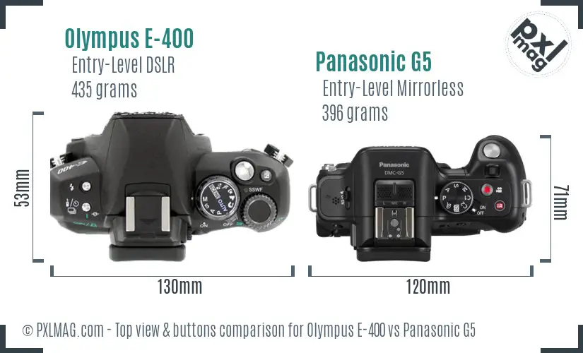 Olympus E-400 vs Panasonic G5 top view buttons comparison
