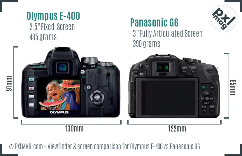 Olympus E-400 vs Panasonic G6 Screen and Viewfinder comparison