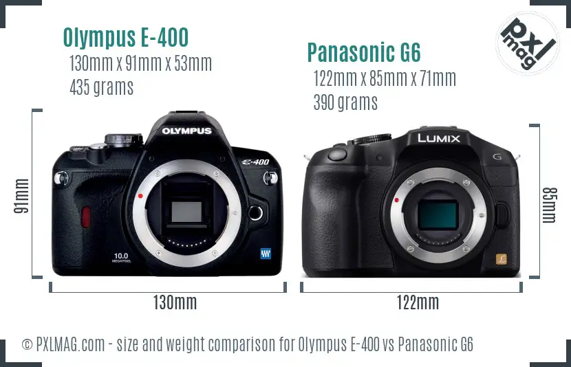 Olympus E-400 vs Panasonic G6 size comparison