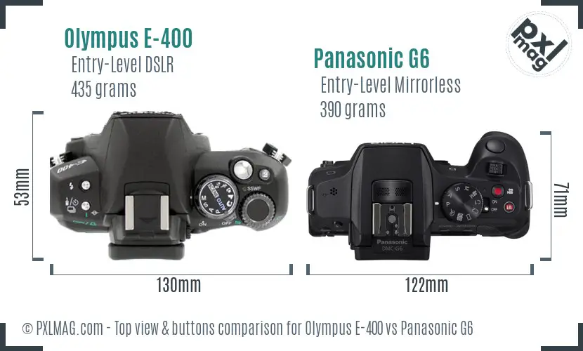Olympus E-400 vs Panasonic G6 top view buttons comparison
